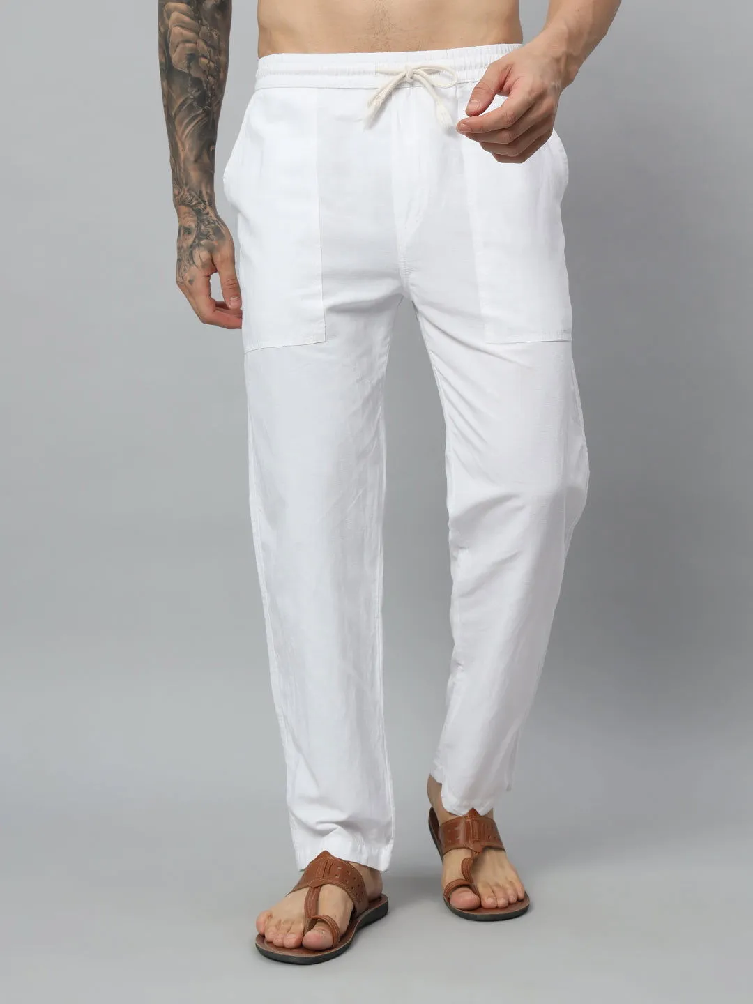 SAINTJONES-WHITE LINEN STRAIGHT JOGGER