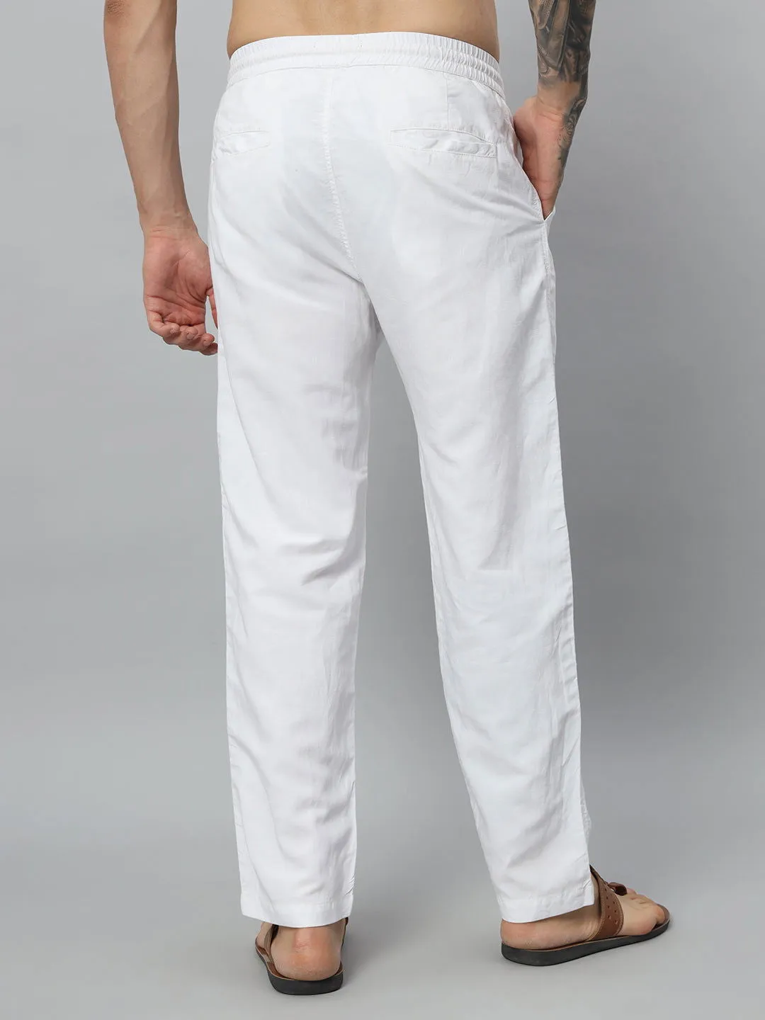 SAINTJONES-WHITE LINEN STRAIGHT JOGGER