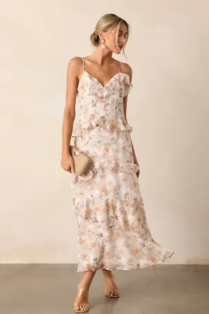 Searching For Love Ivory Floral Ruffle Midi Dress
