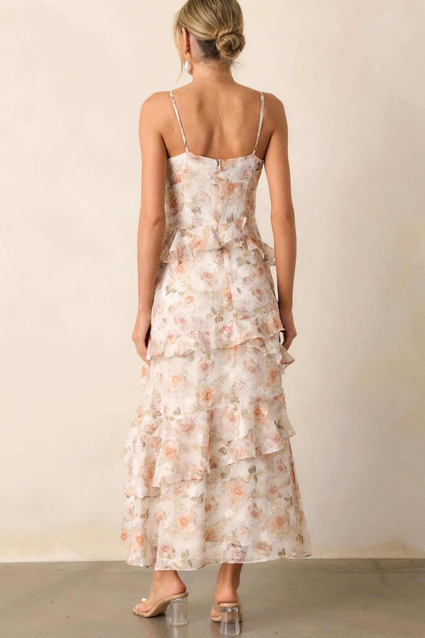 Searching For Love Ivory Floral Ruffle Midi Dress