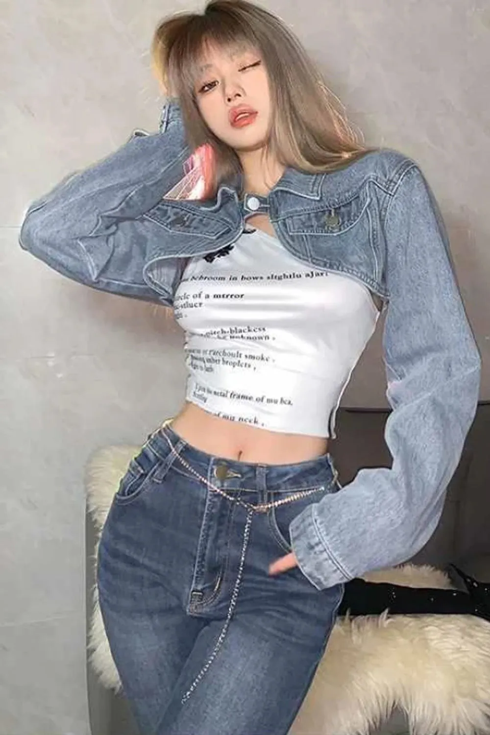 Sexy Cropped Style Open Denim Jacket