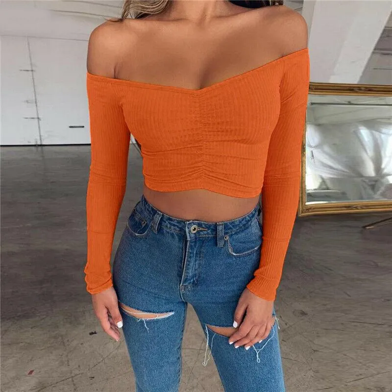 Sexy Slim Off Shoulder Crop Tops
