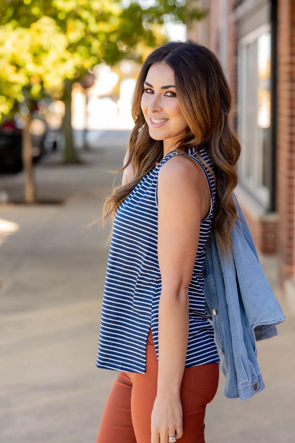 Simple Striped Tie Bottom Tank