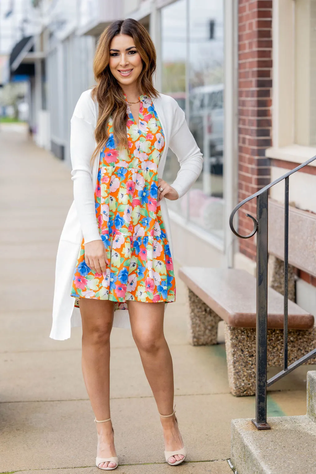 Sketched Floral Flutter Trim Tank Dress