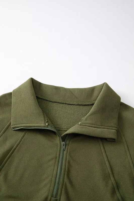 Stand Collar Ribbed Thumbhole Sleeve Sweatshirt **This item has free shipping.**