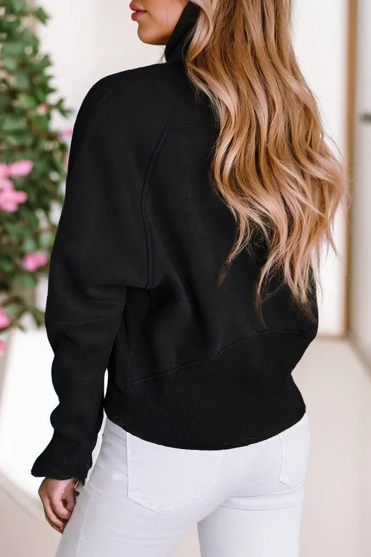 Stand Collar Ribbed Thumbhole Sleeve Sweatshirt **This item has free shipping.**