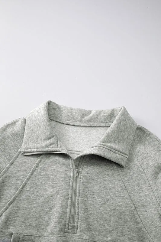 Stand Collar Ribbed Thumbhole Sleeve Sweatshirt **This item has free shipping.**