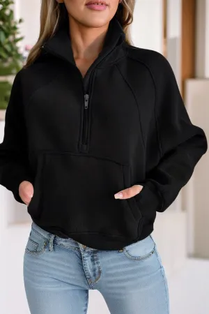 Stand Collar Ribbed Thumbhole Sleeve Sweatshirt **This item has free shipping.**