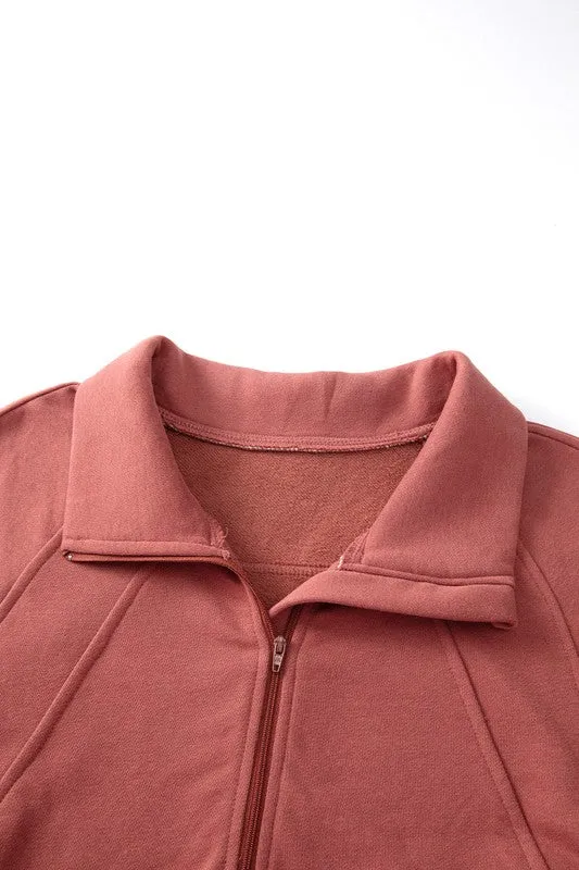 Stand Collar Ribbed Thumbhole Sleeve Sweatshirt **This item has free shipping.**
