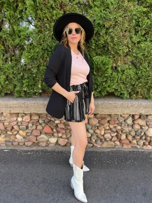 Striped Elastic Waist Tie Shorts