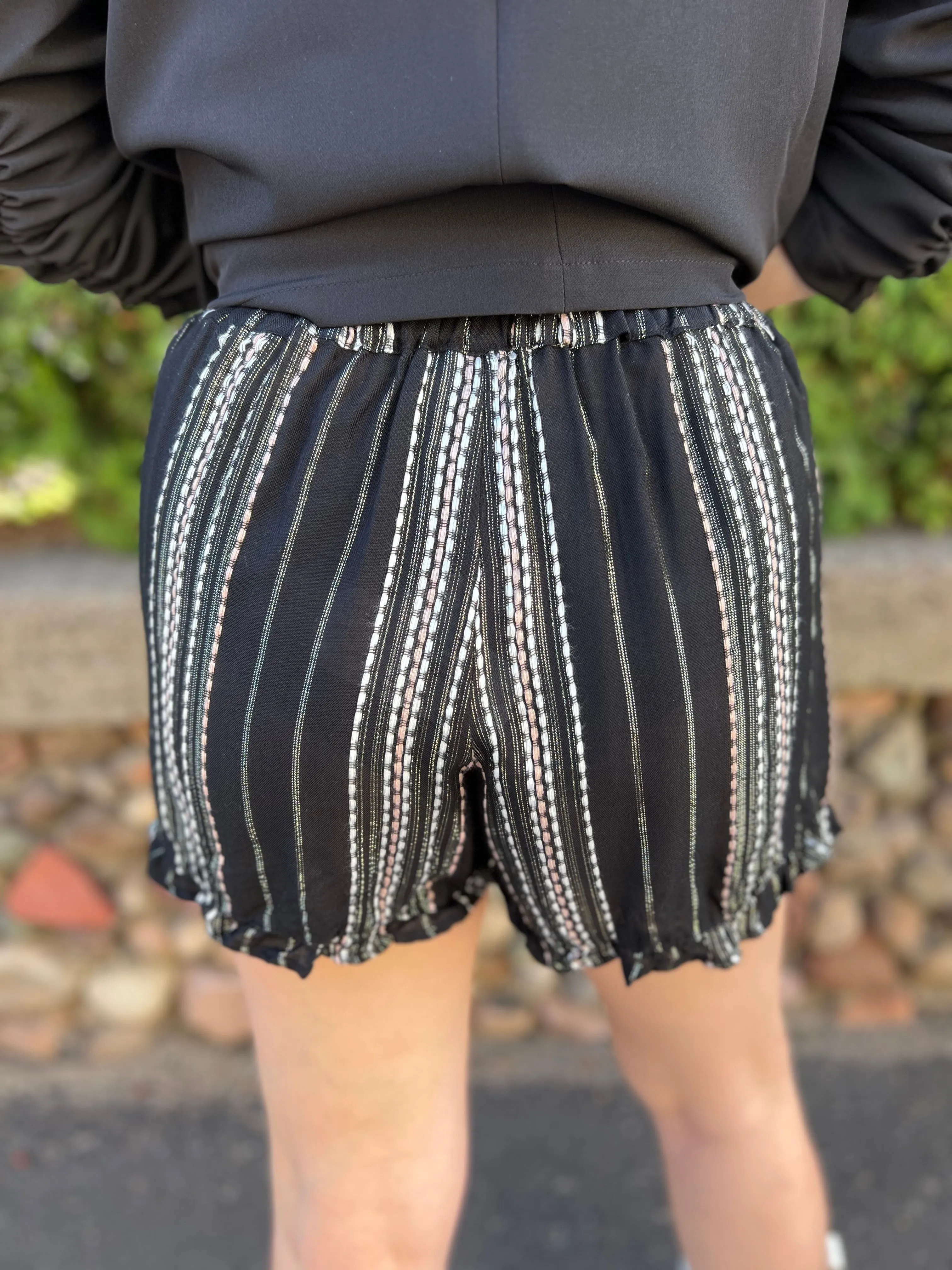 Striped Elastic Waist Tie Shorts