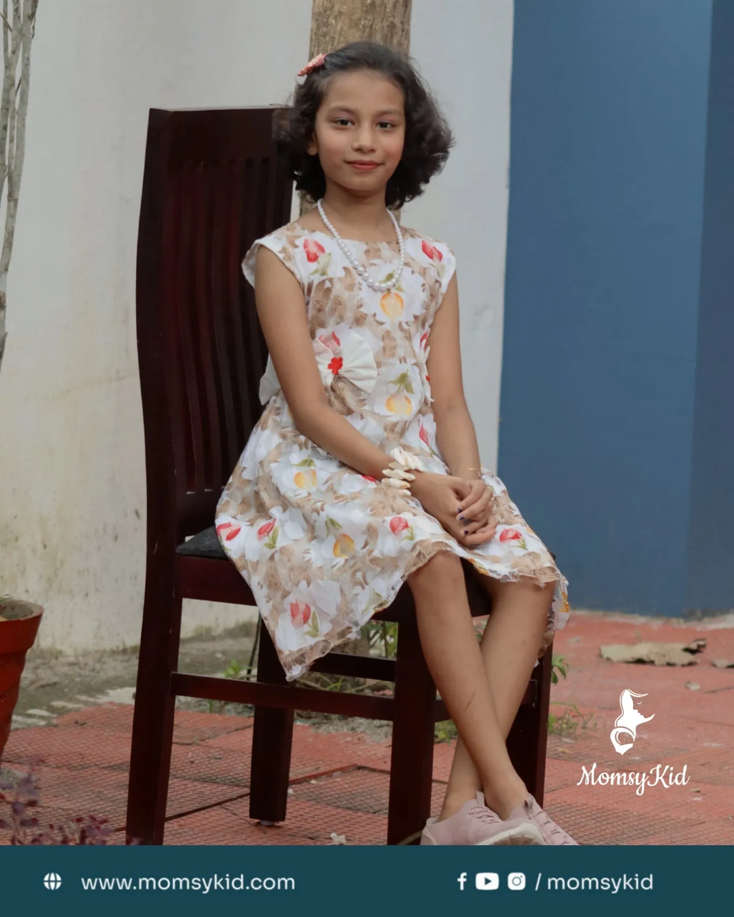 Tulip Whisper - Floral Net Butta Cotton sleeveless Dress for girls