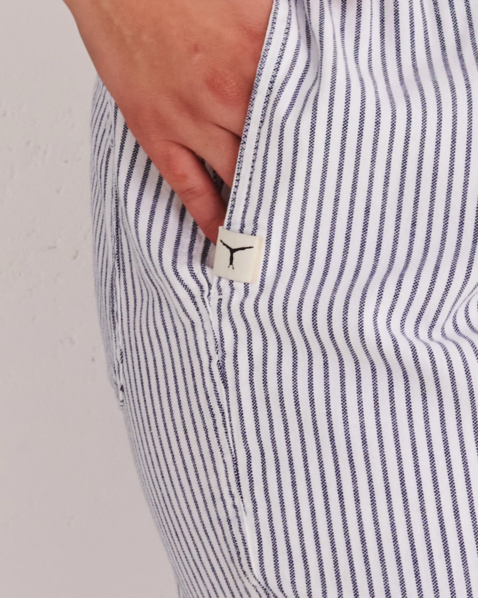 White & Navy Pinstripe Trousers