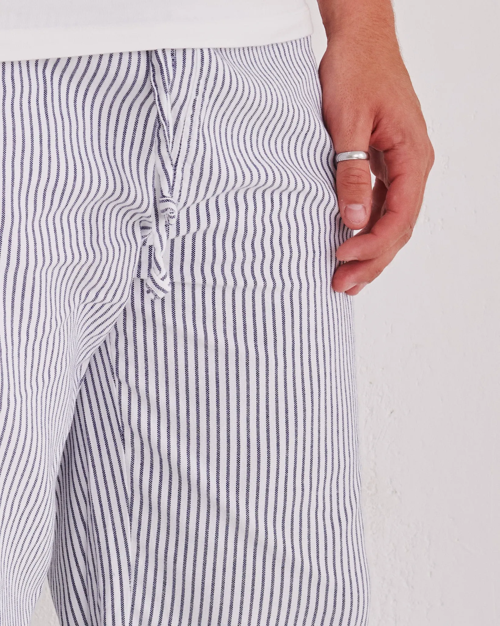 White & Navy Pinstripe Trousers