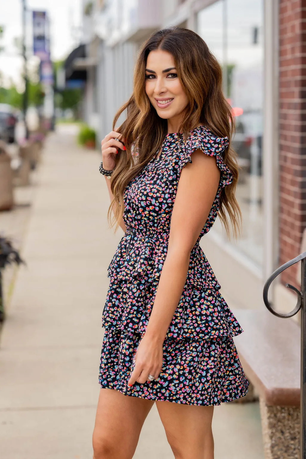 Wild Side Tiered Flutter Trim Dress