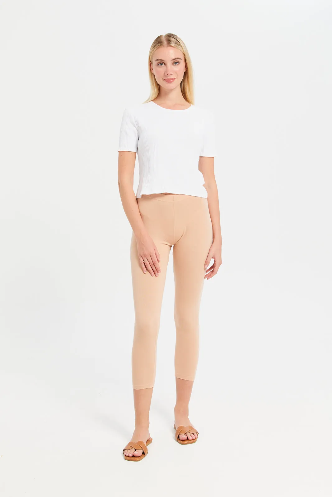 Women Apricot Cropped Leggings