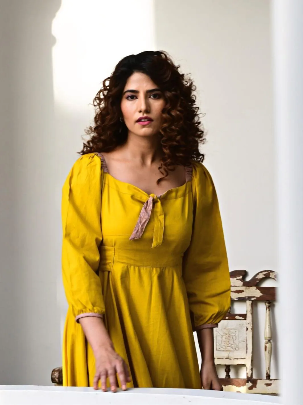 Yellow Flared Long Cotton Maxi Dress