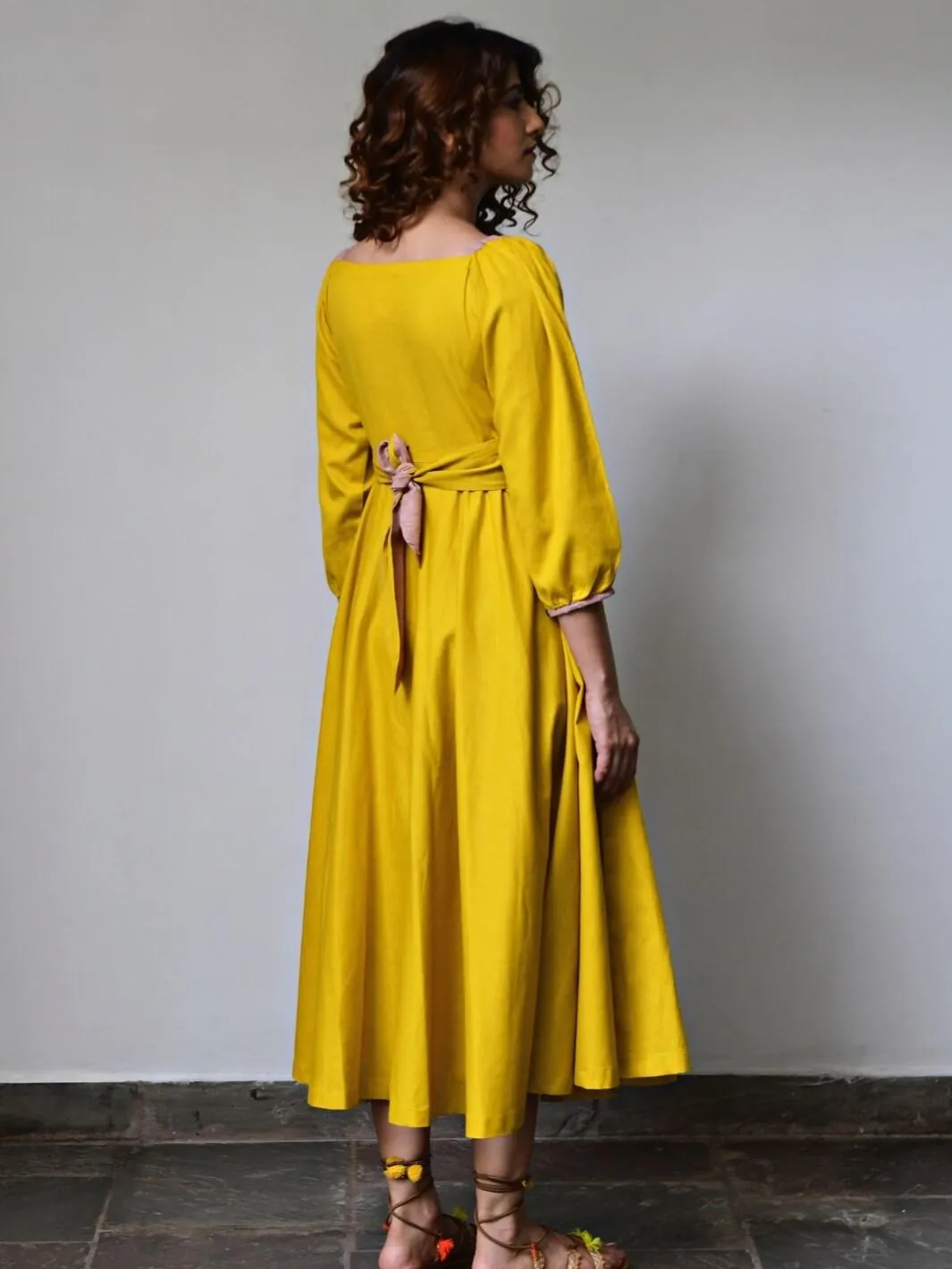 Yellow Flared Long Cotton Maxi Dress